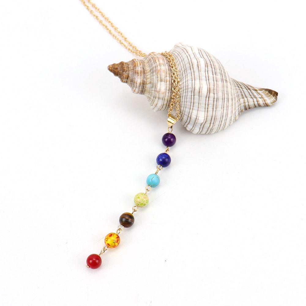 Handmade Multi-Color Agate Stone Pendant with 8mm Yoga Buddhist Beads Necklace N544