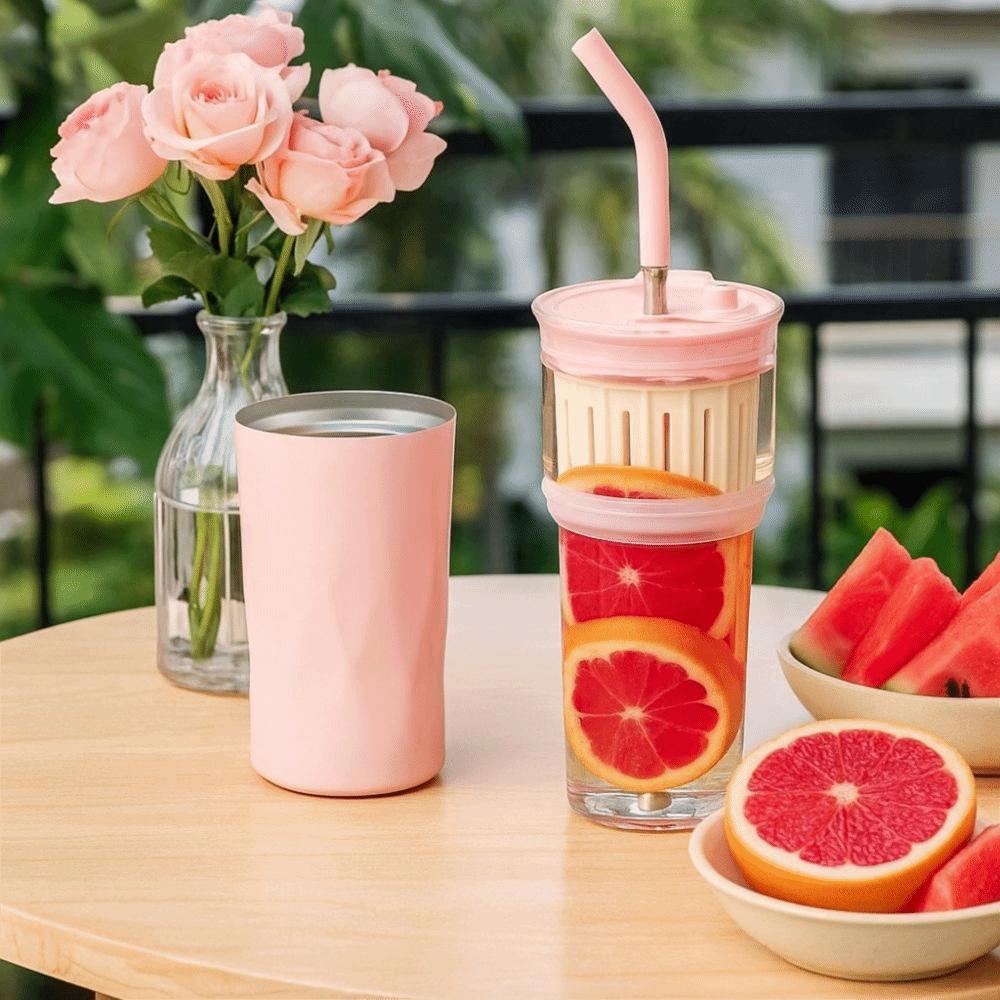 650ML Straw Cup 2 Layer Coffee Cup Fashion Vacuum Mug  Drinkware