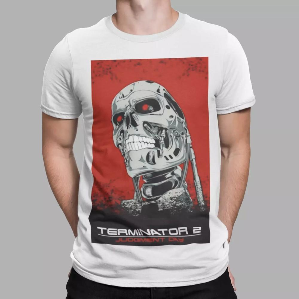 Terminator 2 T-Shirt Retro Movie 80s Cyborg Cyberdyne Skynet Film Robot Tee Red Unisex T-Shirt M