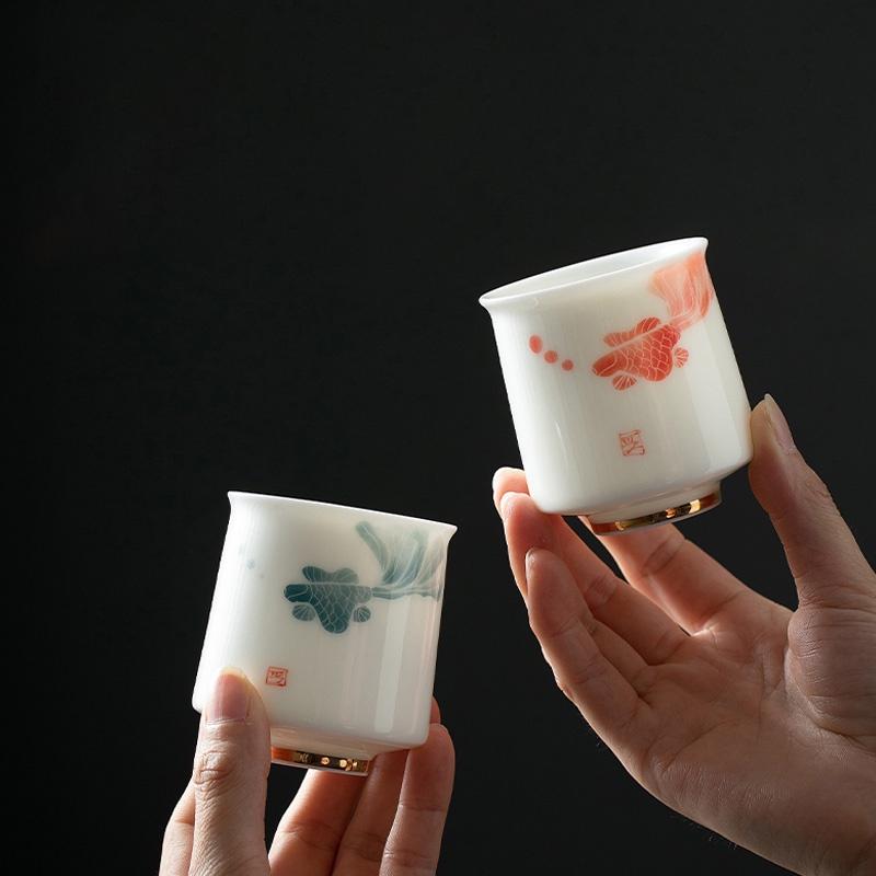 110ml Lamb Fat Jade Ceramic Tea Cup Hand Painted White Porcelain Kung Fu Tea Set