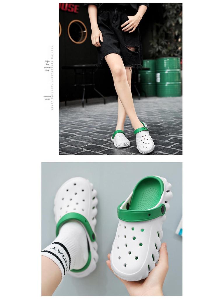 Herrarnas Andningsbara Slip-on Strandtofflor för Sommaren med Dämpad Tjock Sula och Snygga Hål