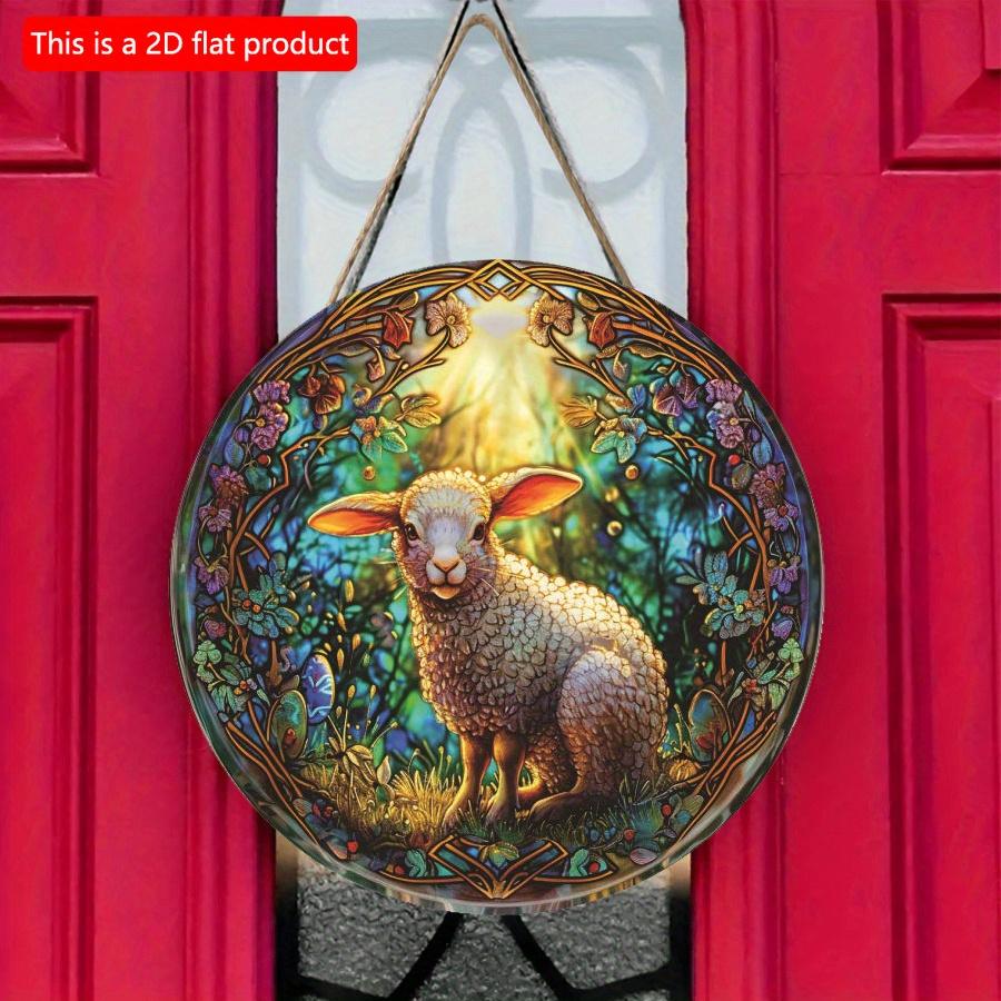 2D Flat 20cm sheep flowers Wooden Wall Hanging Decor - green Universal Holiday Wooden Pendant, Home Decoration, Welcome Sign Party Decor, Wood Crafted