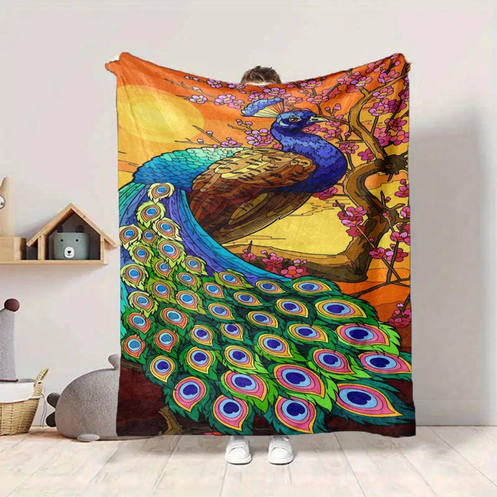 1pc Peacock Feather Blanket Lightweight Flannel Blanket Throw Blanket For Sofa, Bed, Travel, Camping Yy2509026210