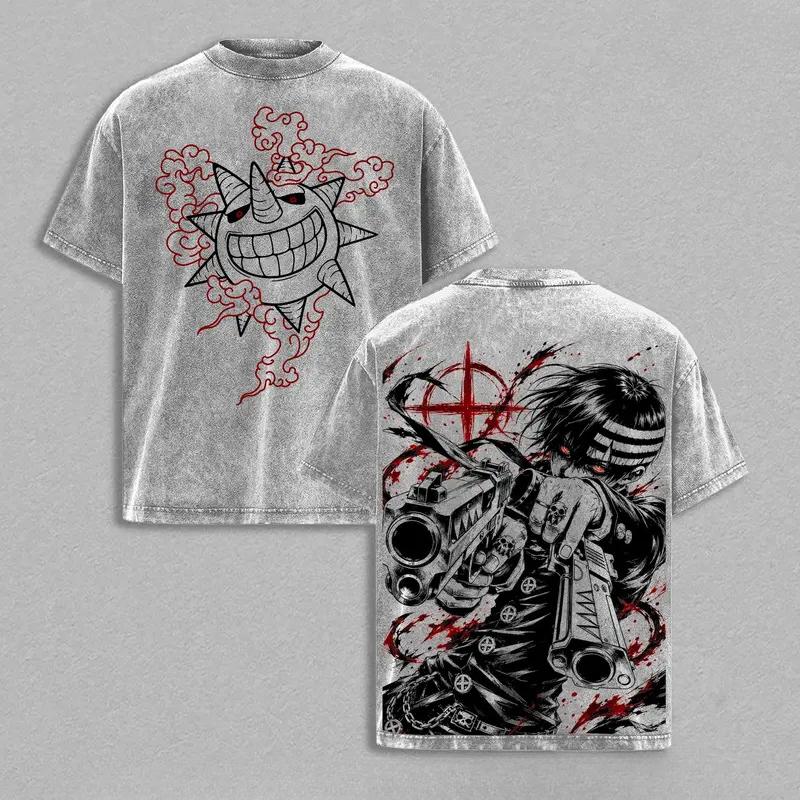 Anime Soul Eater Death The Kid Grafik T-Shirt Herren Damen Kleidung Lässig Baumwoll-T-Shirt Vintage Washed T-Shirt Harajuku Männliche Oberteile
