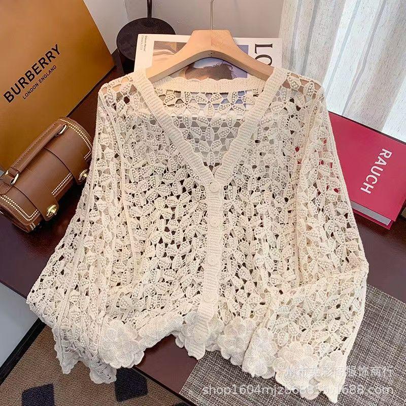 Seaside Retro Vacation Style Sunscreen Knitted Cardigan Women's Summer Hollow Crochet Loose Casual Niche Chic Top