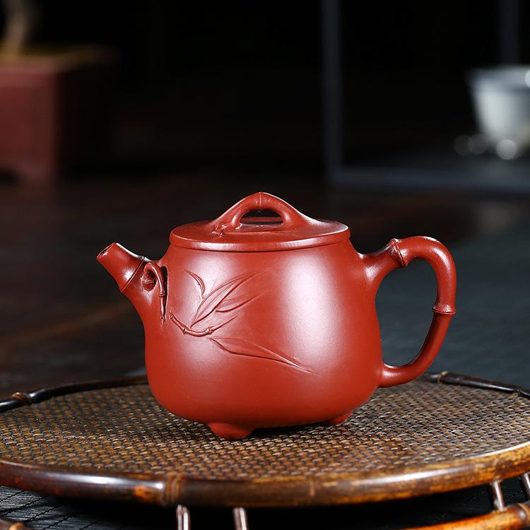 Yixing Zisha Da Hong Pao Bamboo Joint Teapot by Wang Guowang - Kung Fu Travel Tea Set.