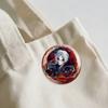 Round Metal Badge with Glitter Finish Featuring Circus Pierrot Character Design Durable Collectible Pin for Bags Jackets and Accessories