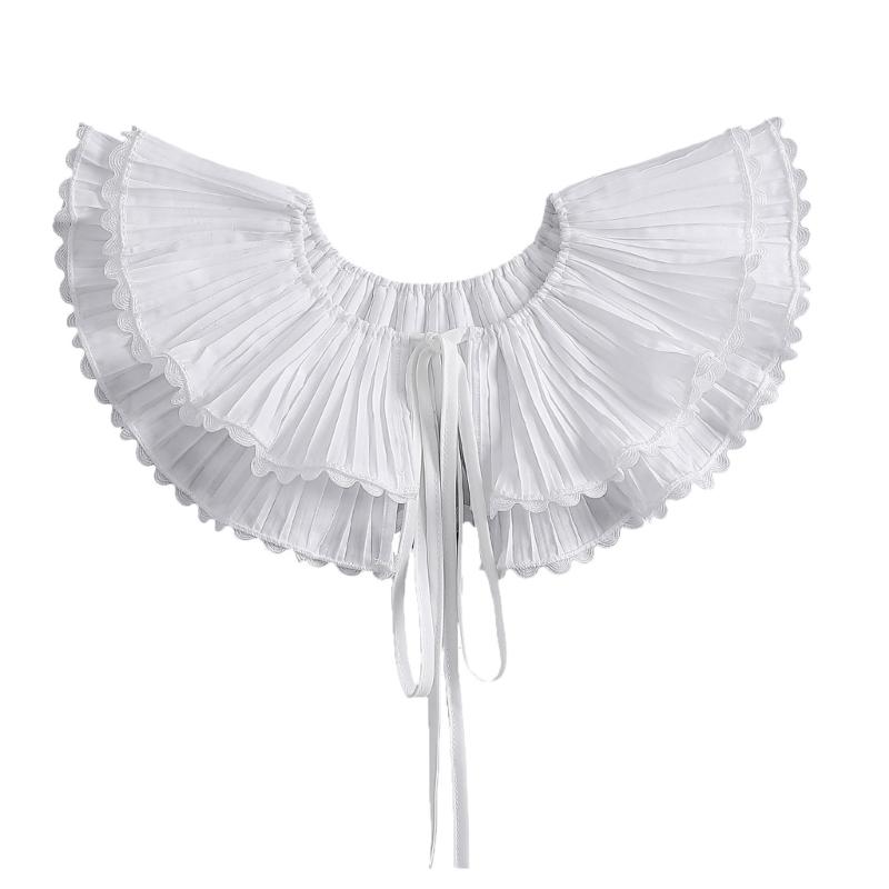 Royal Style Cotton Fake Collar Shawl Wrap Hollow Out Floral Lace Ruffled Trim Necklace Pointed  Lapel Blouse Dropshipping