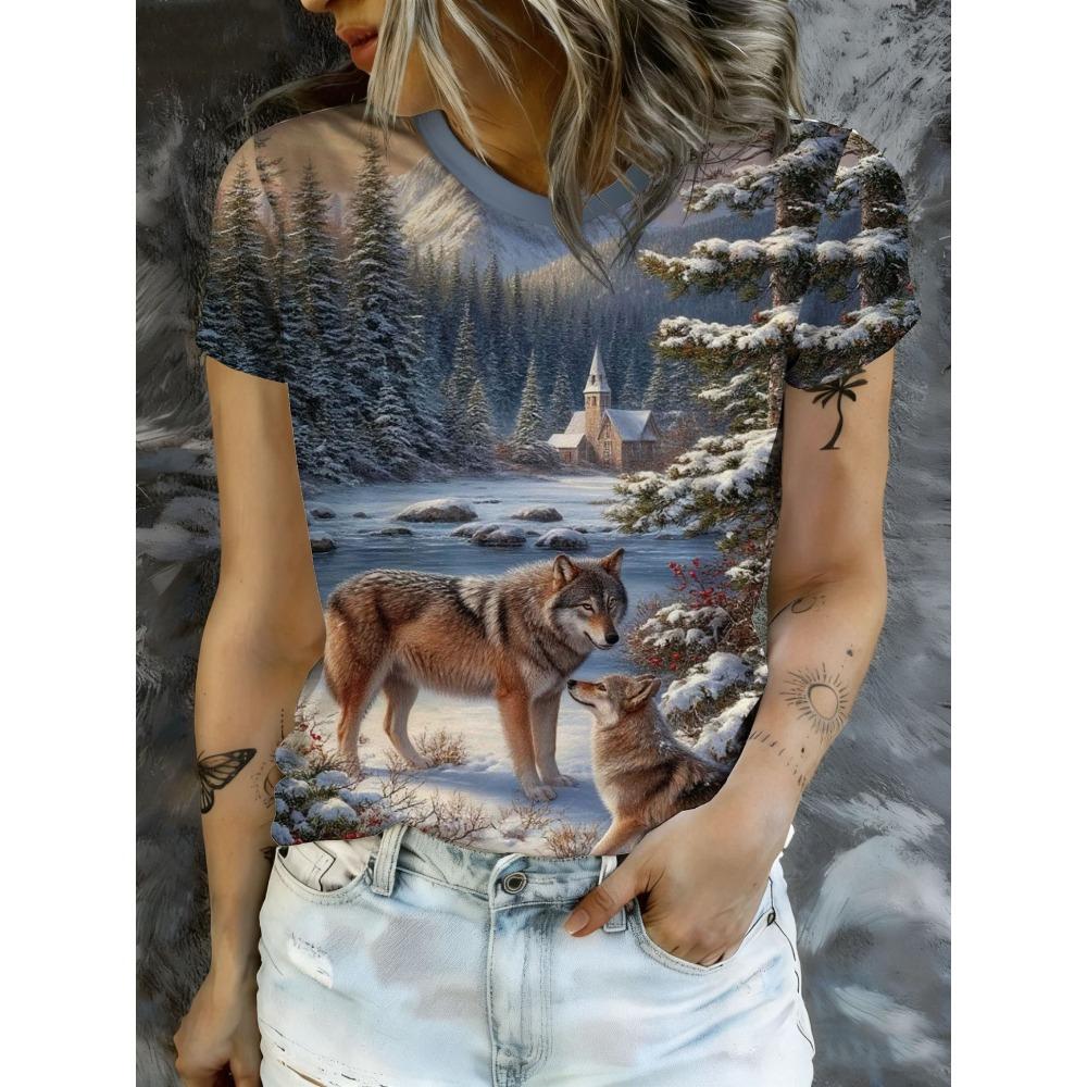 Summer Fashionable Casual Round Neck Short Sleeved T-shirt Comfortable Breathable Cat Animal 3d Printed Loose Women's Commuter Versatile T-shirt