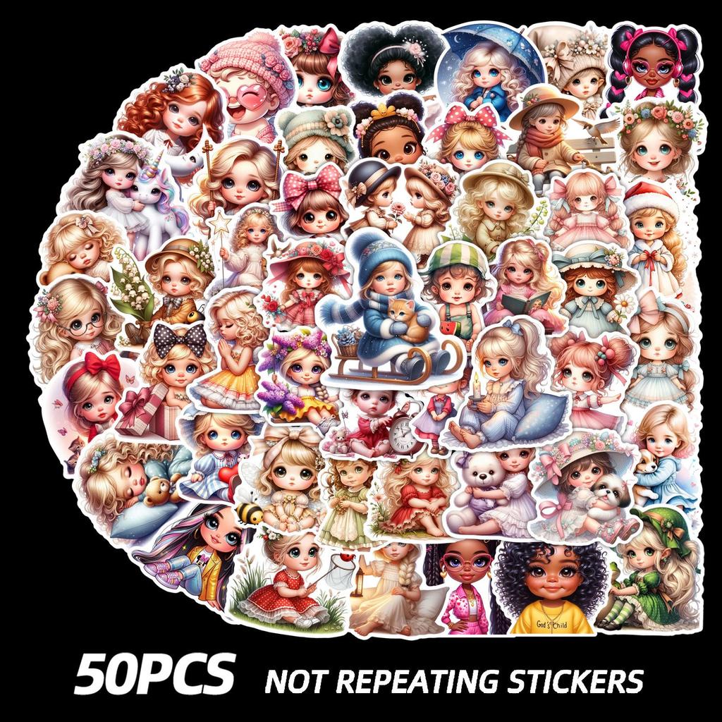 50 Cute Girl Princess Waterproof Graffiti Stickers for Phone, Guitar, Tablet, Laptop