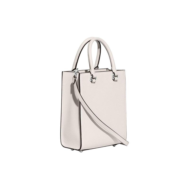 Coach 16 Solid Color Embossed Logo Embroidered Logo Shoulder Strap Cow Leather Tote Bag Tote Bag Shopping Bag Handbag Small Size Women's White