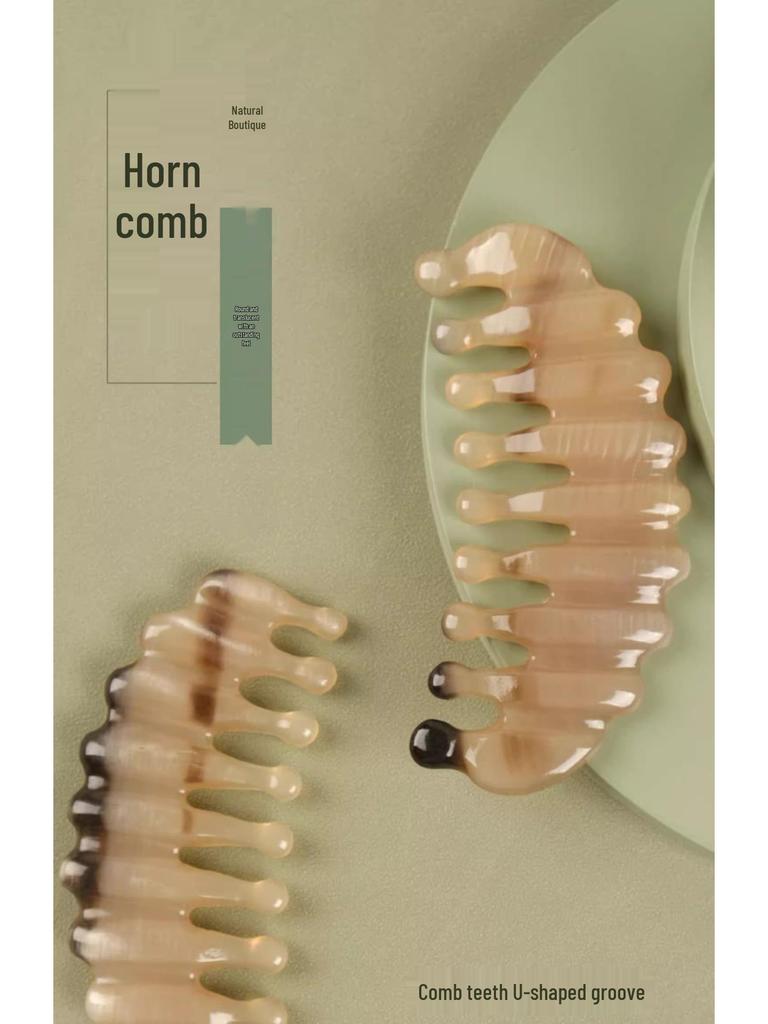 Gift Boxed Natural White Buffalo Horn Five-Tooth Water Drop Massage Comb