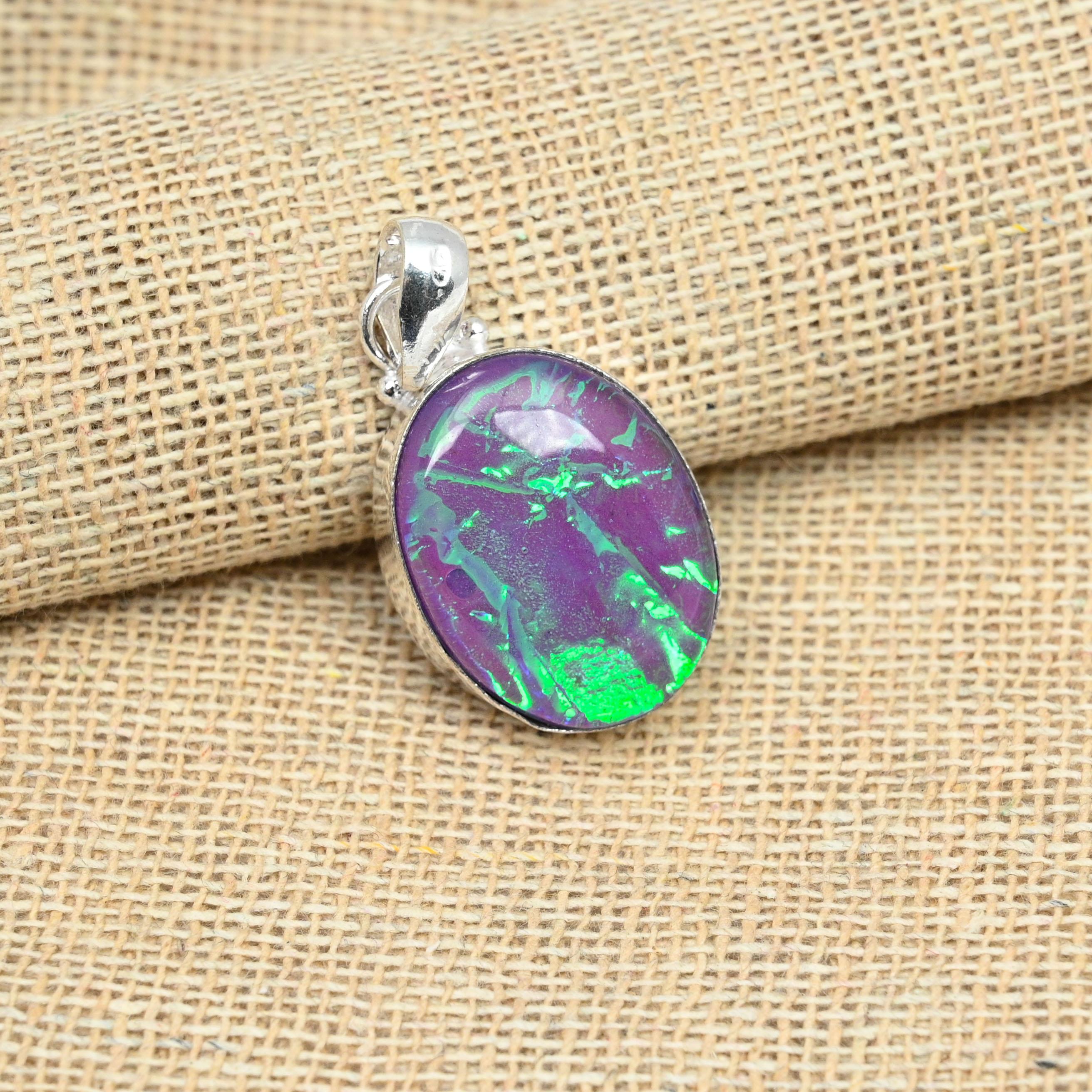 

Фиолетовый австралийский тройной опал, драгоценный камень, стерлинговое серебро 925 пробы, ювелирные изделия ручной работы, женский кулон 1.57 Inches фиолетовый