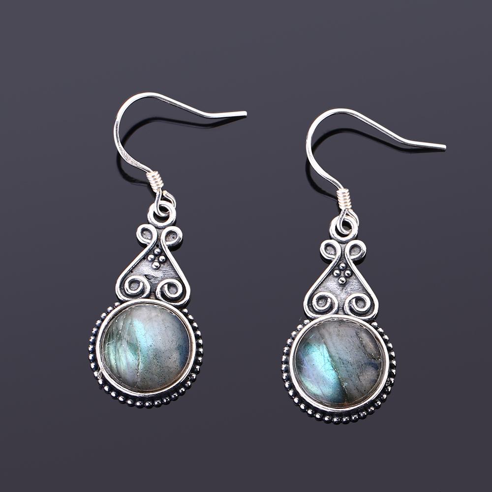 S Silver Drop Earring 10MM Labradorite Multicolor Pendant Earrings Engagement Wedding Women Fine
