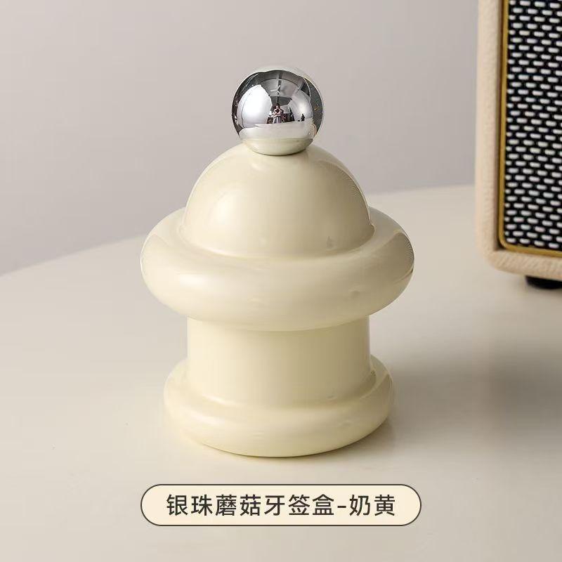 Cream Style Ceramic Toothpick Jar Cartoon Color Contrast Toothtip Holder Household Storage Good Cotton Swab Jar with Hand Gift