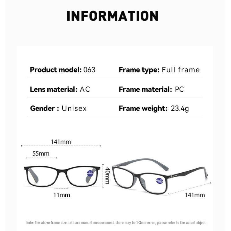 High Quality Square Reading Glasses Ultralight Unisex Anti Blue Light Vision Presbyopic Eyewear for Women Men Fashion Eyeglasses