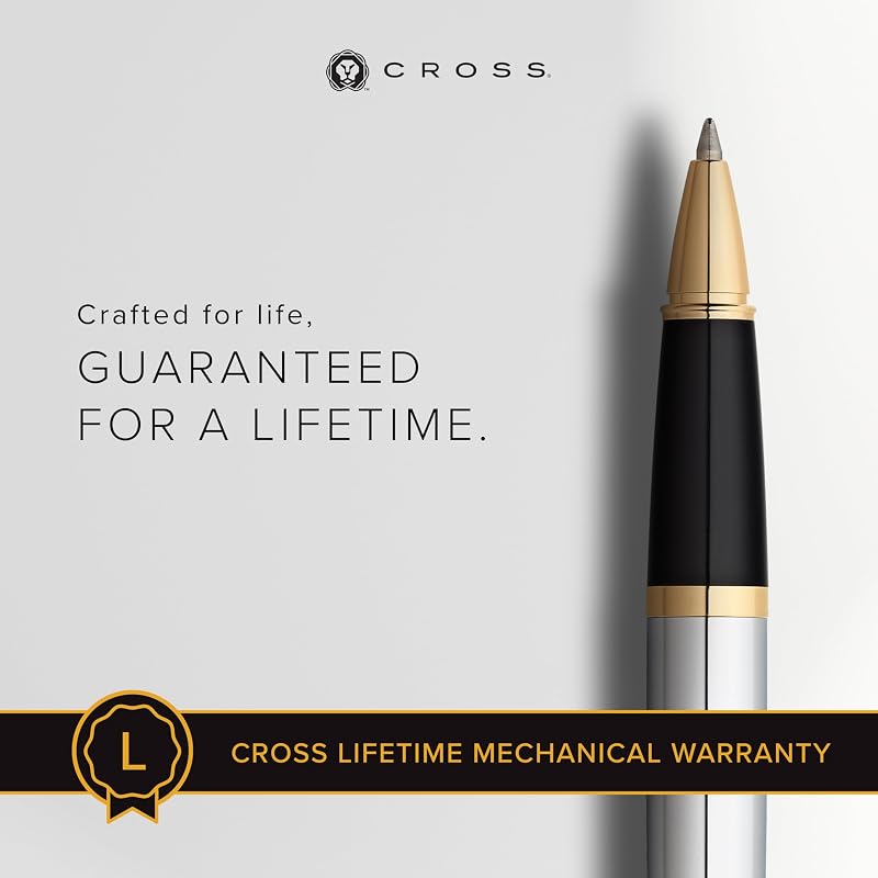 Cross Bailey Refillable Gel Ink Rollerball Pen, Medium Rollerball, Includes Premium Gift Box - Medalist Chrome