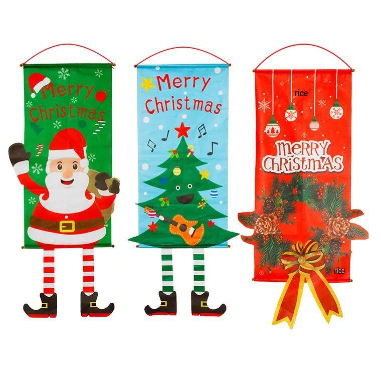 Christmas Decoration Hanging Flag: Santa Claus & Snowman Wall Ornament