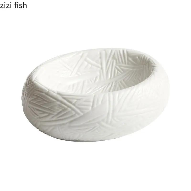 Ceramic Dinner Plate Restaurant Oval Relief Texture Thick Soup Plate Dessert Plate Pasta Plates Insulation Plates Home Tableware