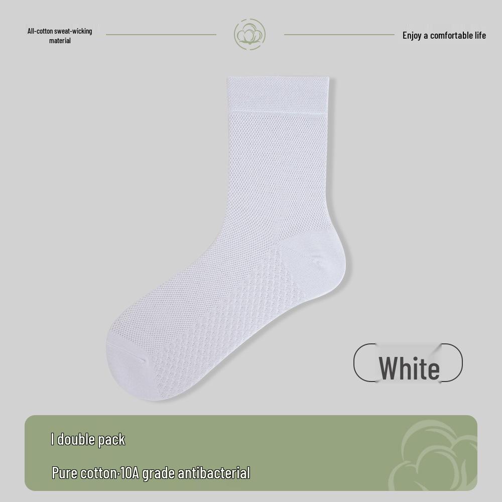Men's Pure Cotton Antibacterial Mid-Calf Socks - Black, Breathable, Sweat-Absorbent for All Seasons
