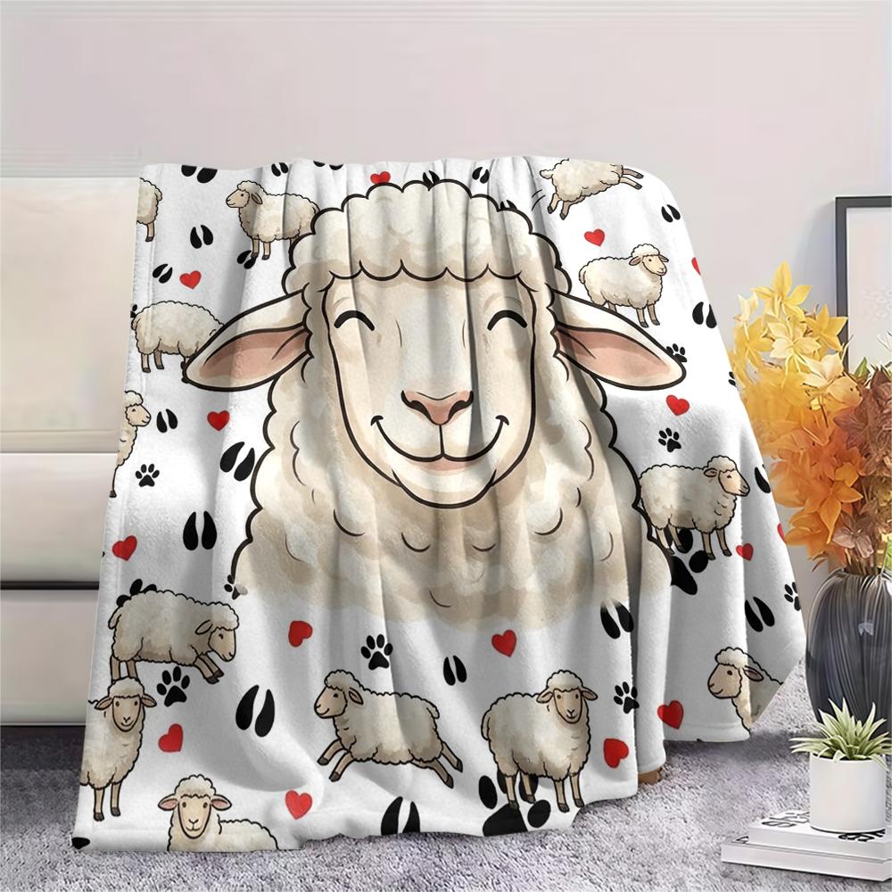 1PC Cartoon Sheep Print Flannel Blanket, High quality All Seasons, Home Decor, Warmth and Comfort, Perfect for Christmas Gifts