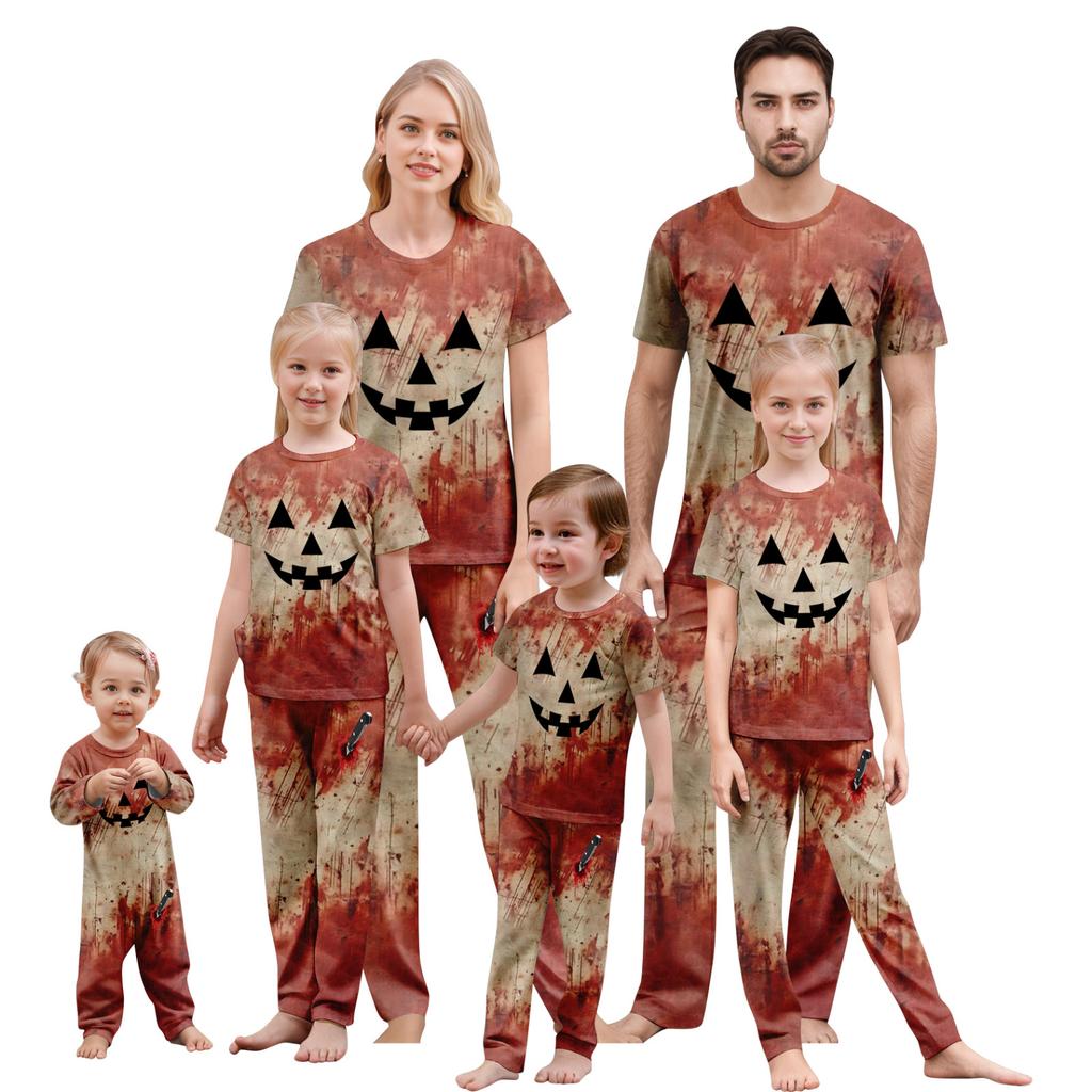 Print Cute Family Set Pajamas, Home Clothes, Family Set short Sleeve Top Pants Set