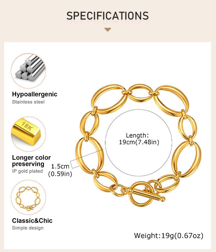 Stainless Steel Geometric Link Chain Bracelets for Women, Toggle Clasp Bangle, Minimalist Jewelry Wholesale
