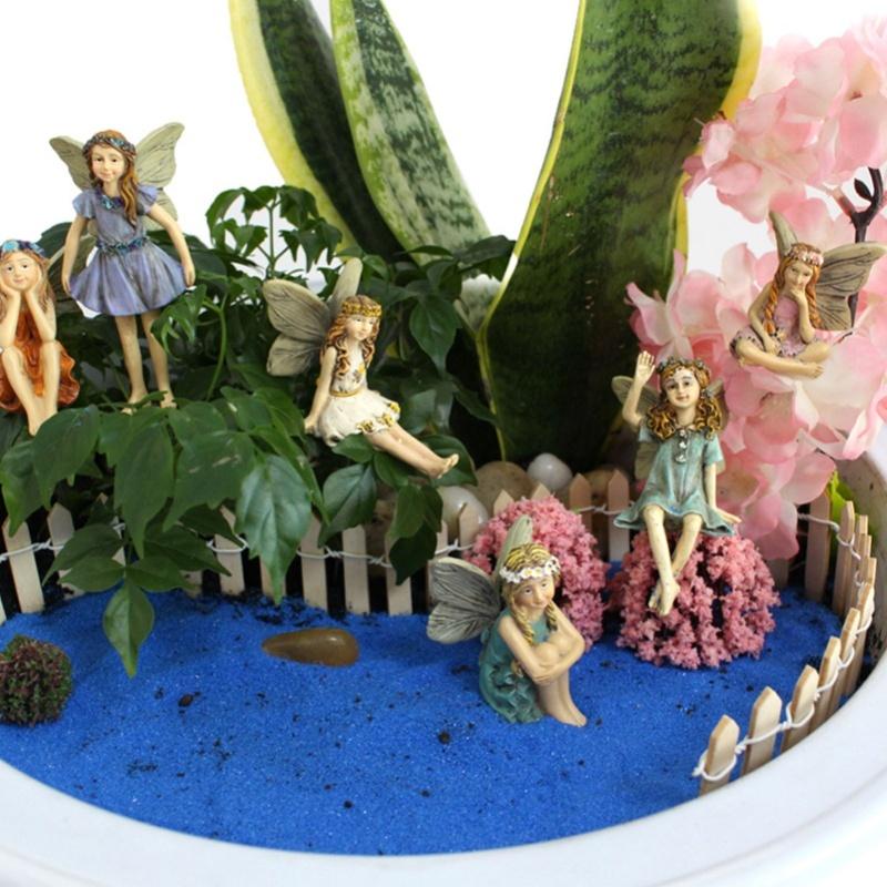Mini Fairies Figurines Cute Clear Pattern Resin Miniature Fairy Sculpture For Fairy Garden Accessories
