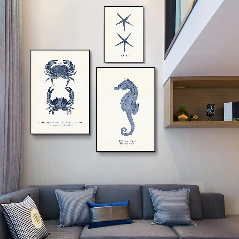 

Скандинавская ископаемая рыба, черепаха, улитка, звезда, дерево, винтажное настенное искусство, холст, живопись, постеры и принт, настенные панно для декора гостиной