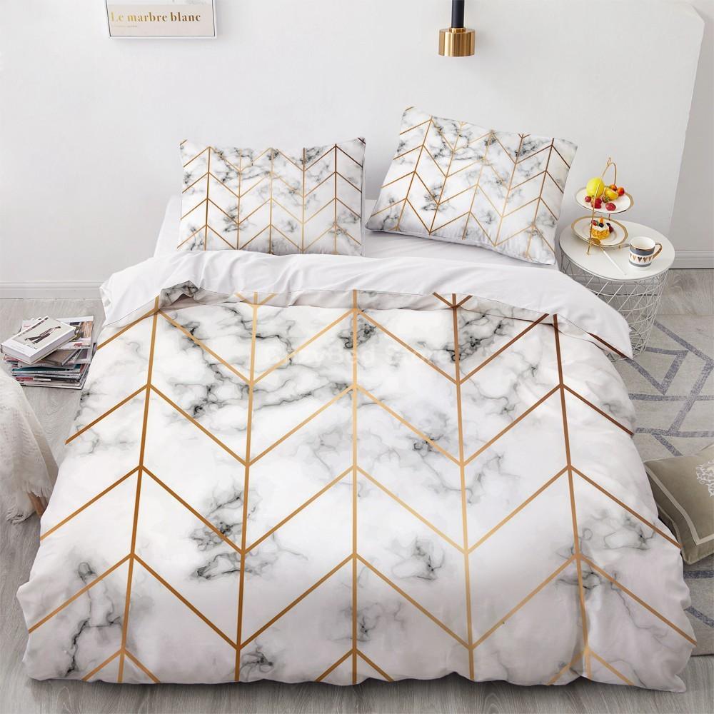 White Gold Marble Pattern Bedding Set Modern 3d Duvet Cover Sets Comforter Bed Linen Twin Queen King Single Size Fashion Luxury