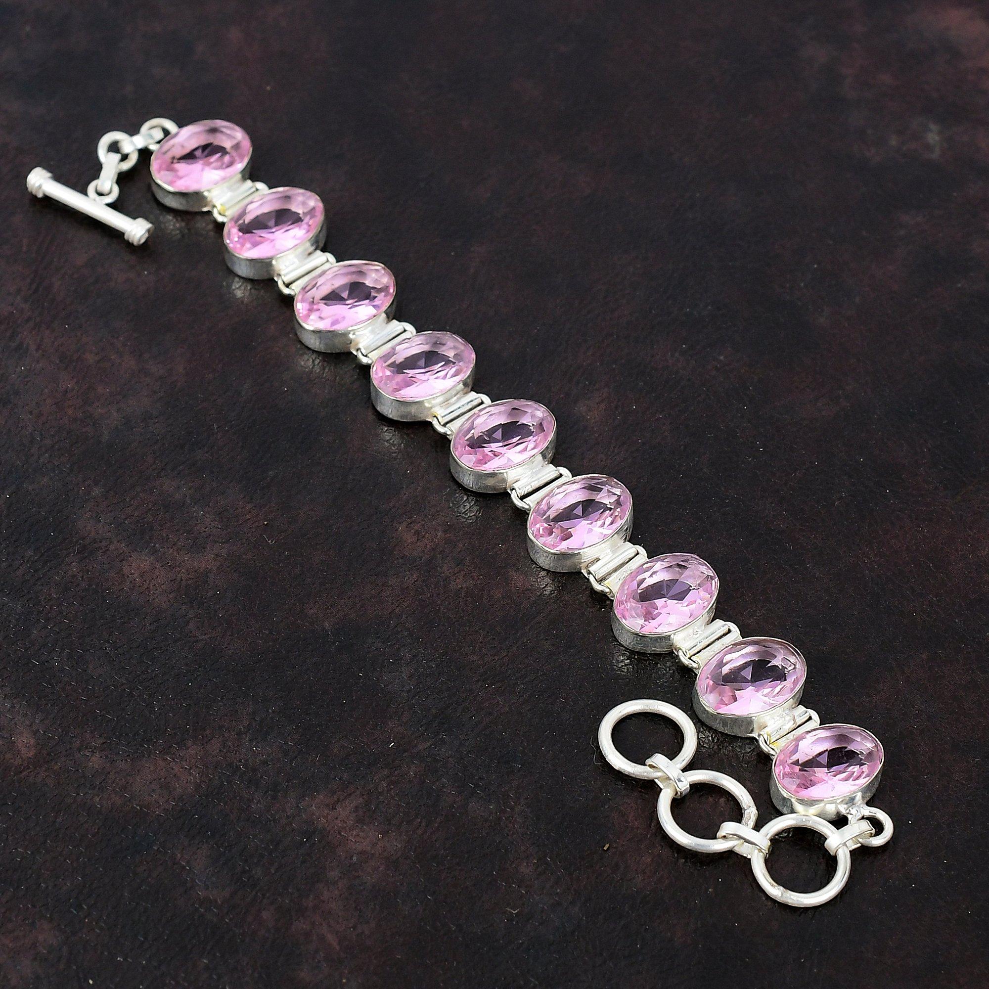 

Граненый розовый браслет из кунцита Браслет ручной работы Браслет из стерлингового серебра 925 пробы Регулируемый браслет-цепочка Достойный ювелирный подарок из драгоценных камней для жены Adjustable