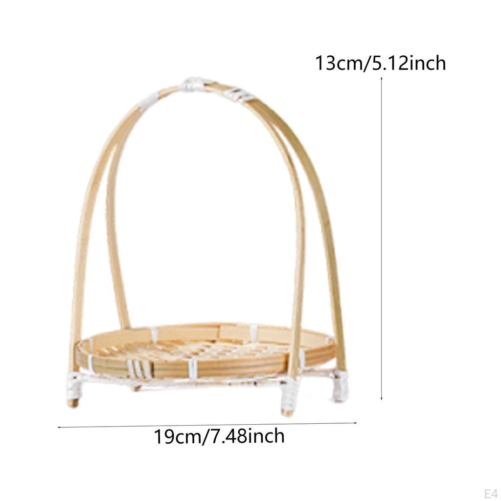 Woven Bamboo Snack Basket Food Display Serving Tray Multipurpose Organizer Portable with Handle
