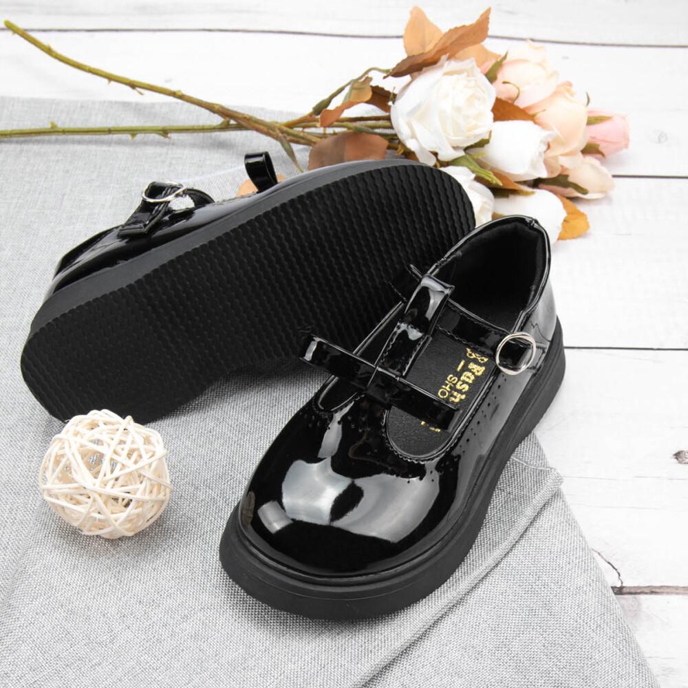 New Fashion Children's Shoes Simple Bow T Buckle Black Leather Shoes Classic Cute Versatile Princess Dress Shoes