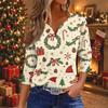 Women's Fashion Casual Christmas Print V-Neck Button Three-Quarter Sleeve T-Shirt