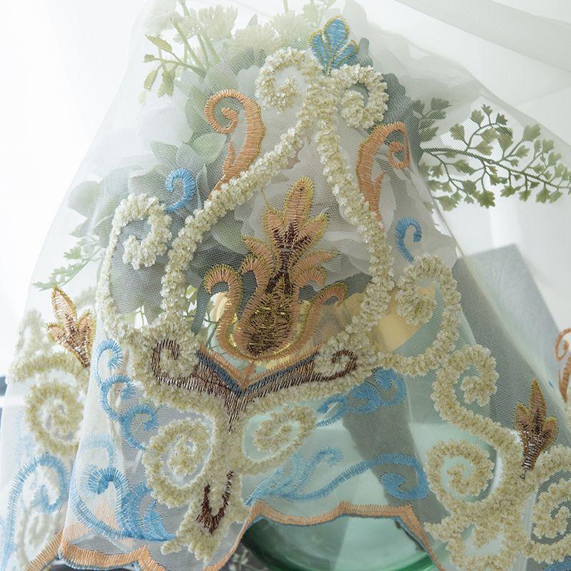 European-Style Vintage Luxury Sheer Embroidered Curtains, Featuring A Top Rod Pocket for Hanging, Suitable for Living Rooms, Dining Rooms