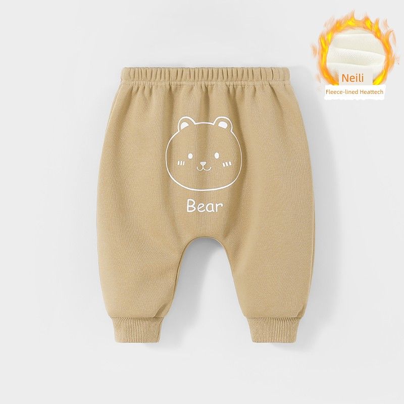 [Fleece-lined] Baby pants Fall and winter baby fart pants kids Heattech boys big pp pants autumn girl cotton pants