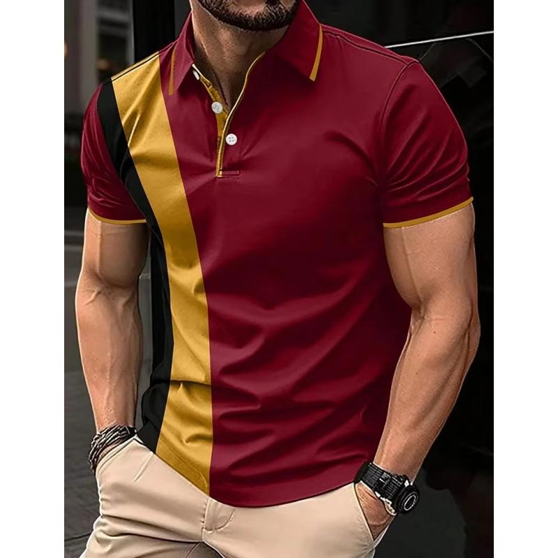 3D Printed Striped Color Blocked Men's Polo Shirt with Colorful Pattern Short Sleeved T-shirt