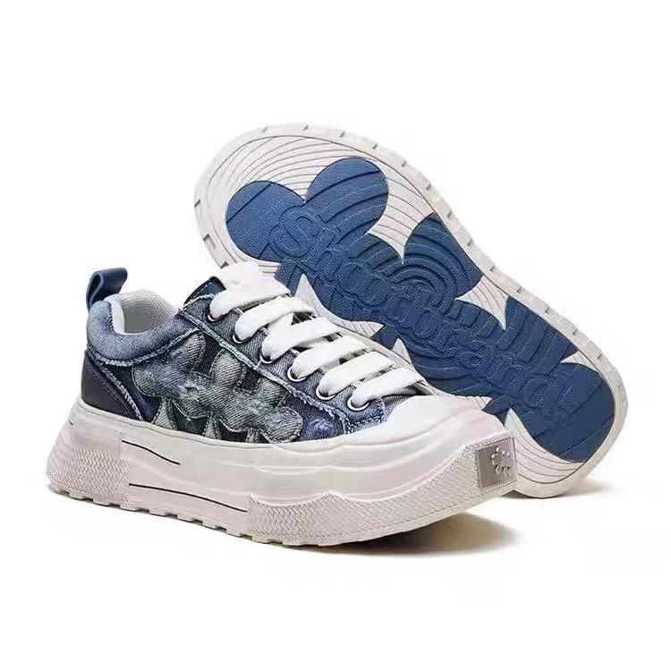 Autumn new wear-resistant thick-soled retro canvas shoes women's trend board shoes low-top shoes inner height increase women