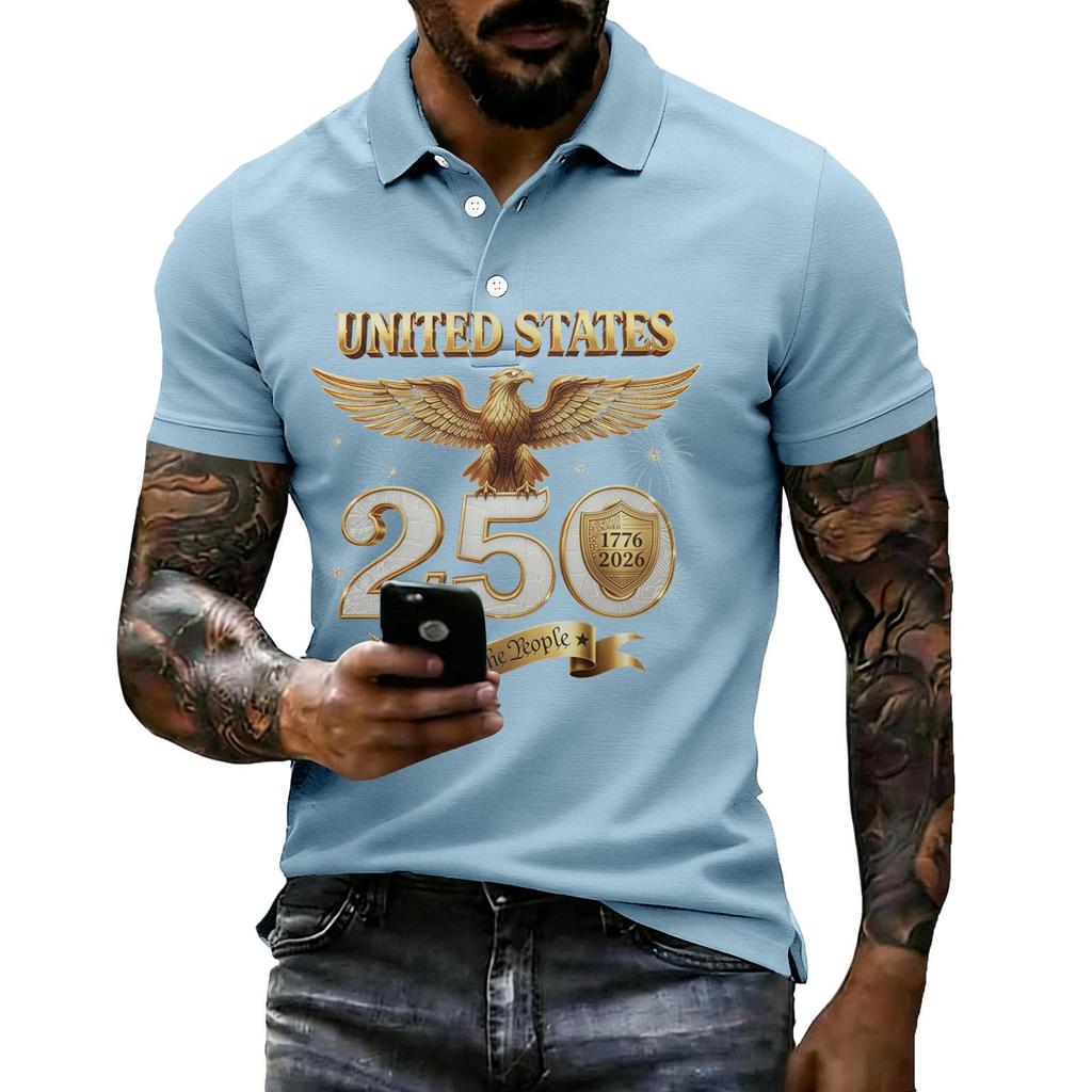 Men's Casual Short Sleeve Polo Shirt with Graphic Print Lightweight Breathable Fabric Classic Fit Comfortable Design for Everyday Wear