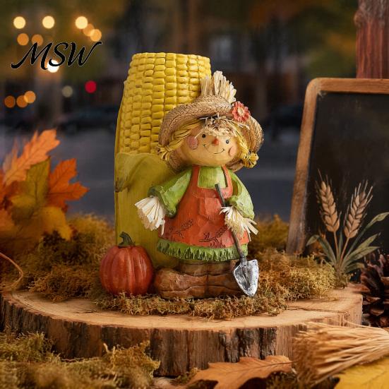 Thanksgiving Table Decor Autumn Harvest Figurine Ornament, Decorative Resin Statue, Turkey/Scarecrow/Pumpkin Festive Tabletop Ornament Set Centerpiece