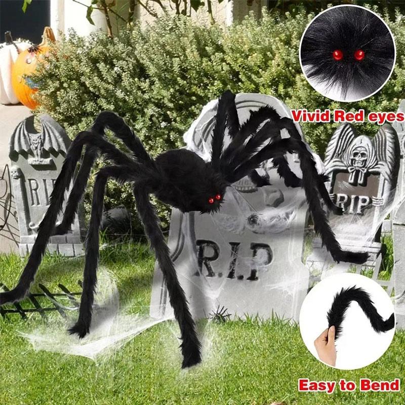 Halloween Big Plush Spider Horror Halloween Decoration Party Prop Outdoor Giant Spider Decor 30-200cm Chamber Prank Black Spider