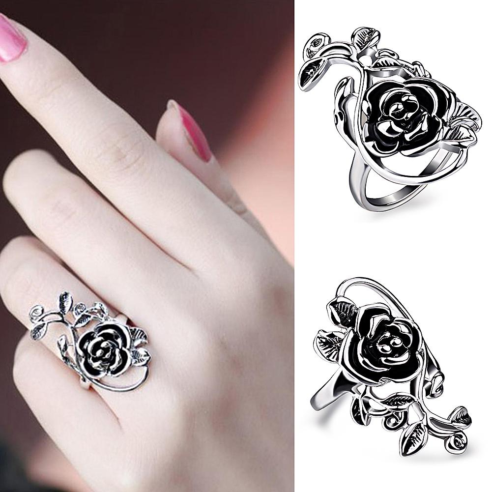 Gothic Women's Rose Flower Vine Alloy Enamel Finger Ring Cosplay Jewelry Gift