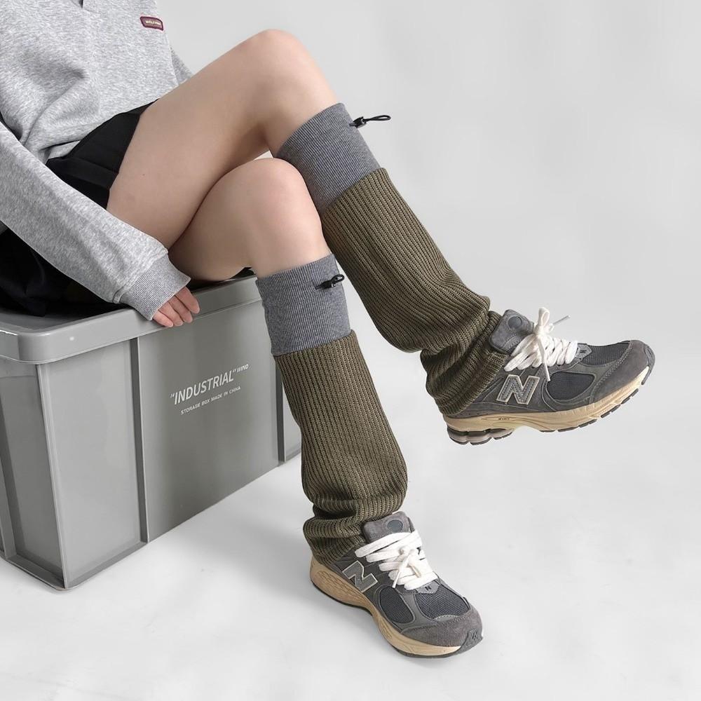 1 Pair Gray Spliced Leg Warmers Middle Tube Boot Cuffs New Calf Socks Autumn Winter