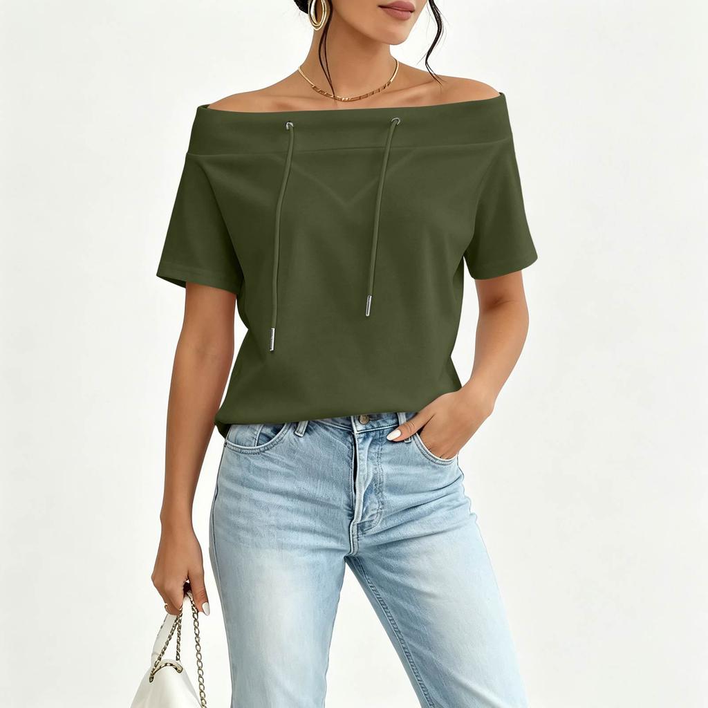 Women's Off Shoulder Neck Sweatshirt Loose Fit Casual Pullover Top