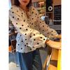 Women's Sweet Polka Dot Long-Sleeve Color Block Shirt, 2026 Spring Korean Style, Single-Breasted with Doll Collar