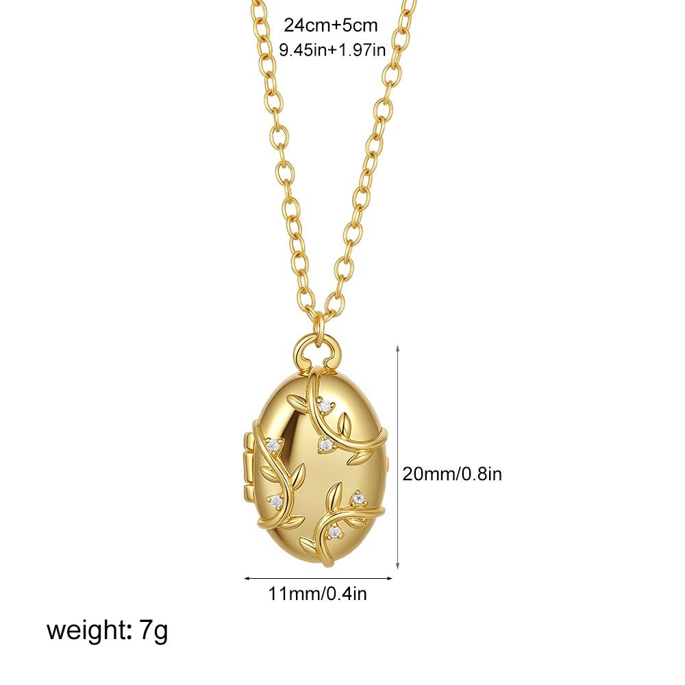 Fashion Vine Leaf CZ Zircon Oval Pendant Open Photo Frame Necklace for Women 18k Gold Plated Chain Trendy Charm Jewelry