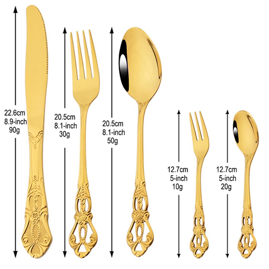 20Pcs Gold Stainless Steel Cutlery Set Royal European Spoon Fork and Steak Knife Retro Hollow Design Dinnerware Luxury Tableware