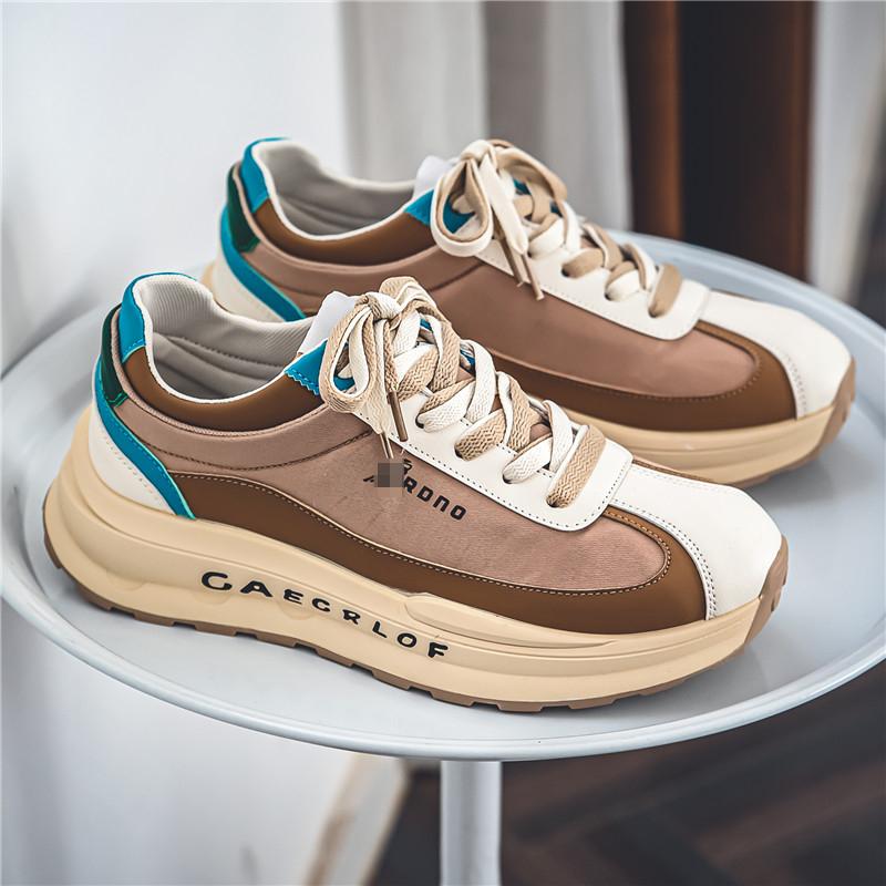 Designer Luxury Chunky Sneakers for Men Fashion Casual Color Block Leather Breathable Height Increased Platform Running Shoes