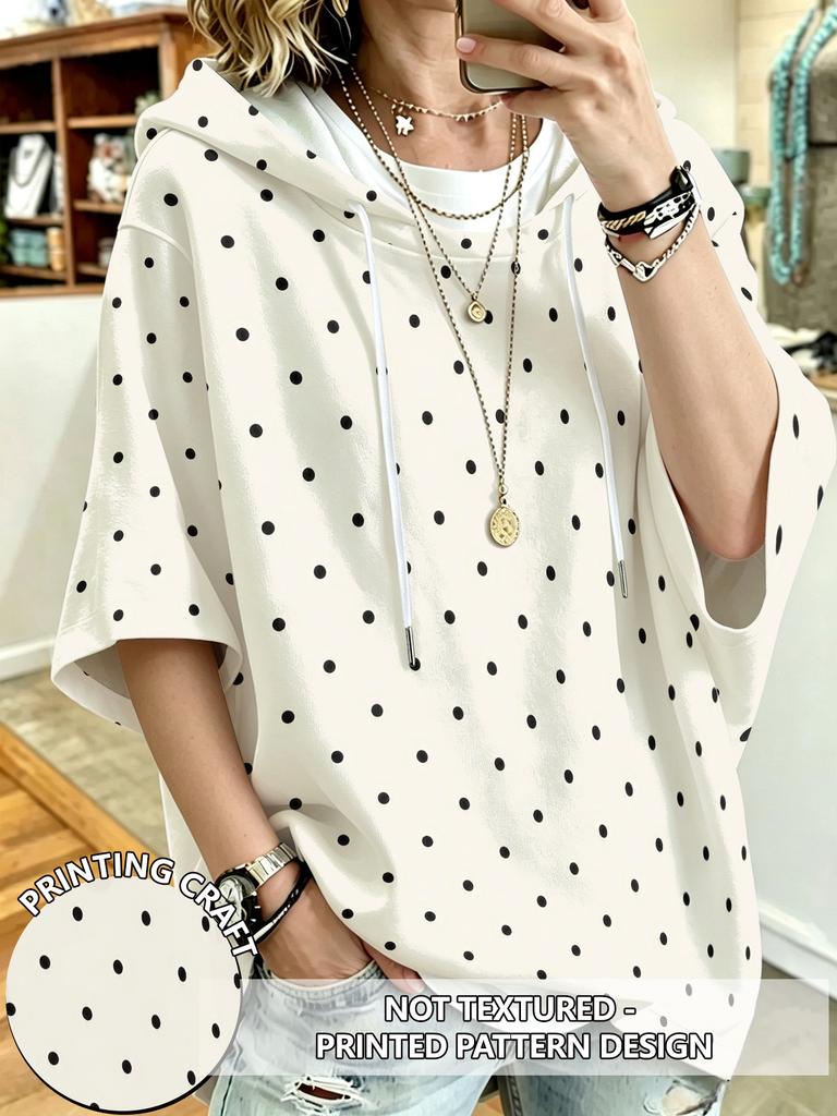 Polka dot print polka dot cute style loose slim hooded jacket oversize fit hoodie for women