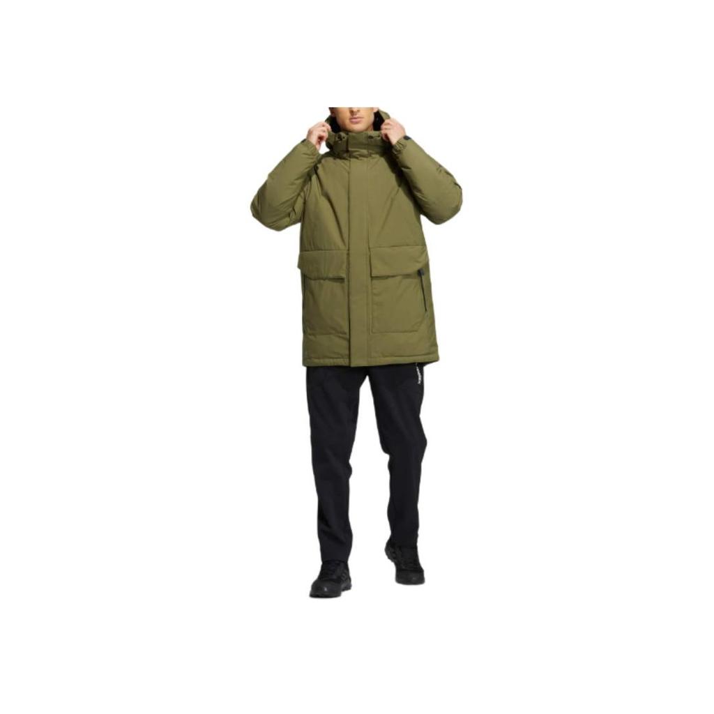 Adidas Terrex Mid Down Hooded Jacket Men Outerwear Military-Green HM9716